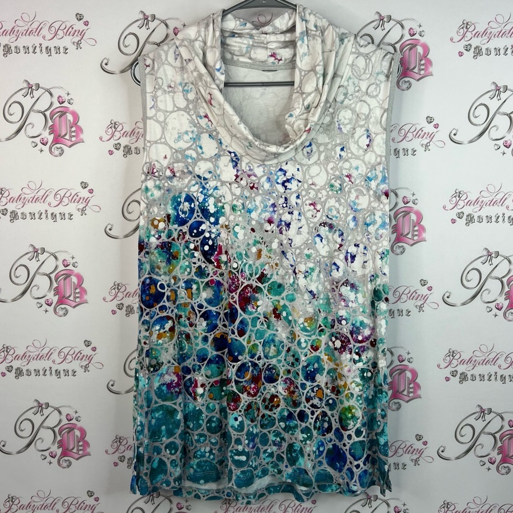 Tank top bubble style abstract blue white grey purple pink Women's Top